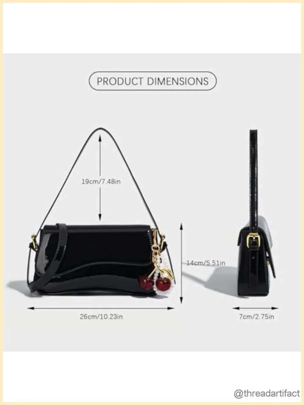 Y2K Hobo Bag with Cherry Pendant Crossbody Shoulder Bag Faux Leather